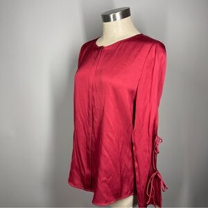Hugo Boss Silk Long Sleeve Bow Tie Blouse Red Women's Top